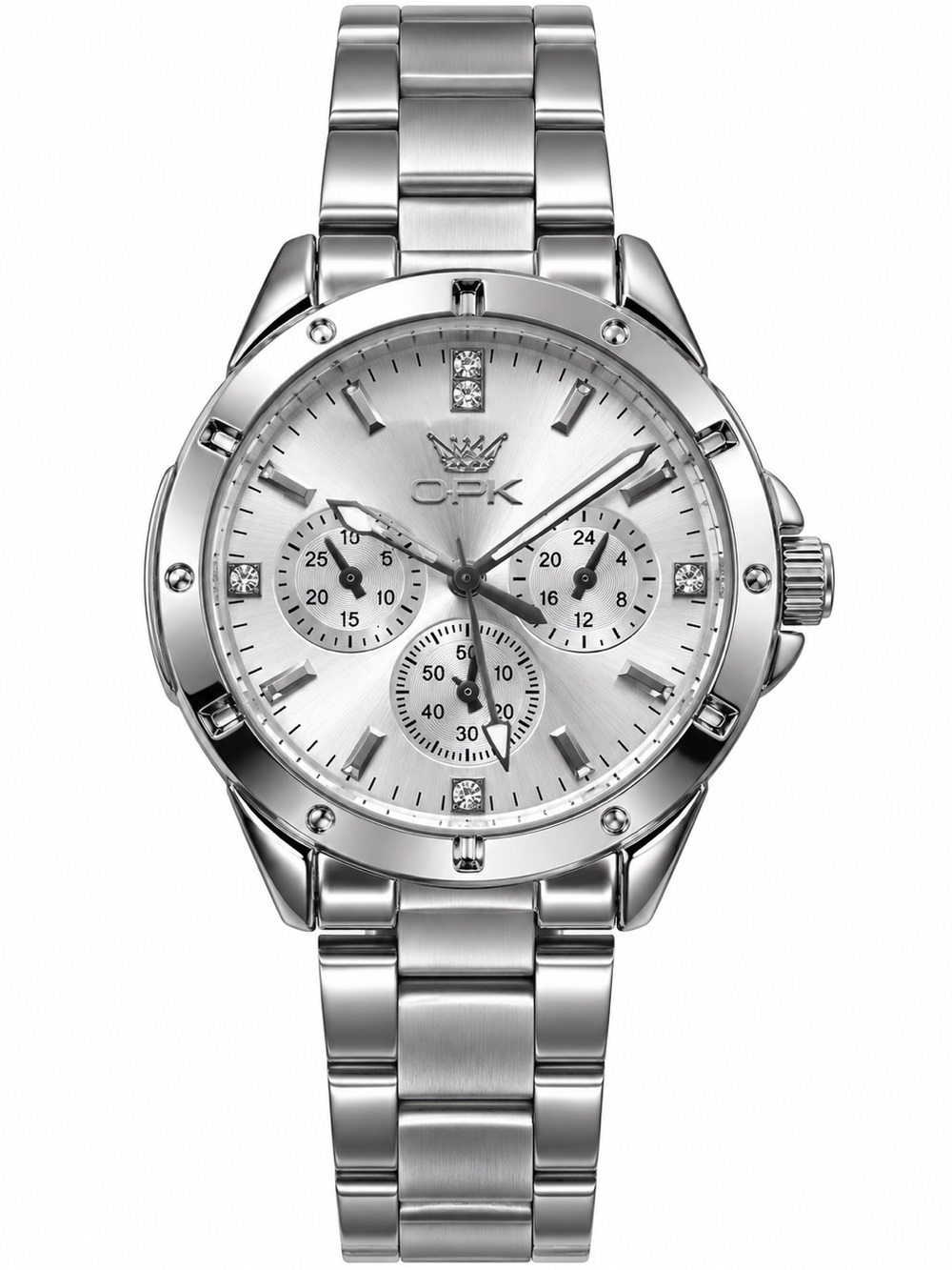 OP Silver Stainless Steel Women's Bracelet Watch with Crystal Accents